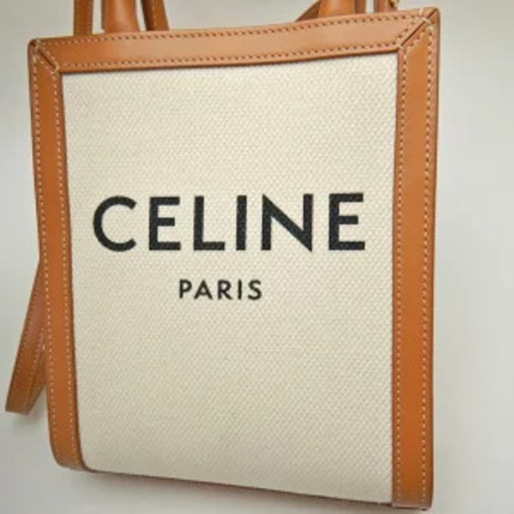 CELINE Vertical Cabas Tote Bag Canvas Calfskin Tan - Picture 5 of 9